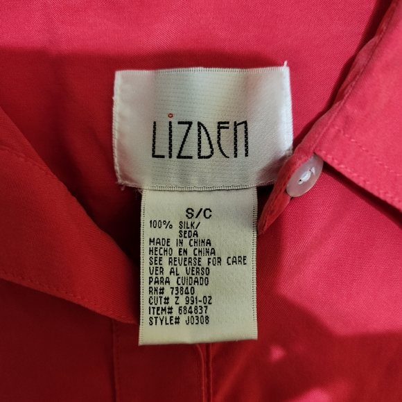 Vintage Lizden 100% Silk Coral Long Sleeved Button Down Shirt - Picture 5 of 5